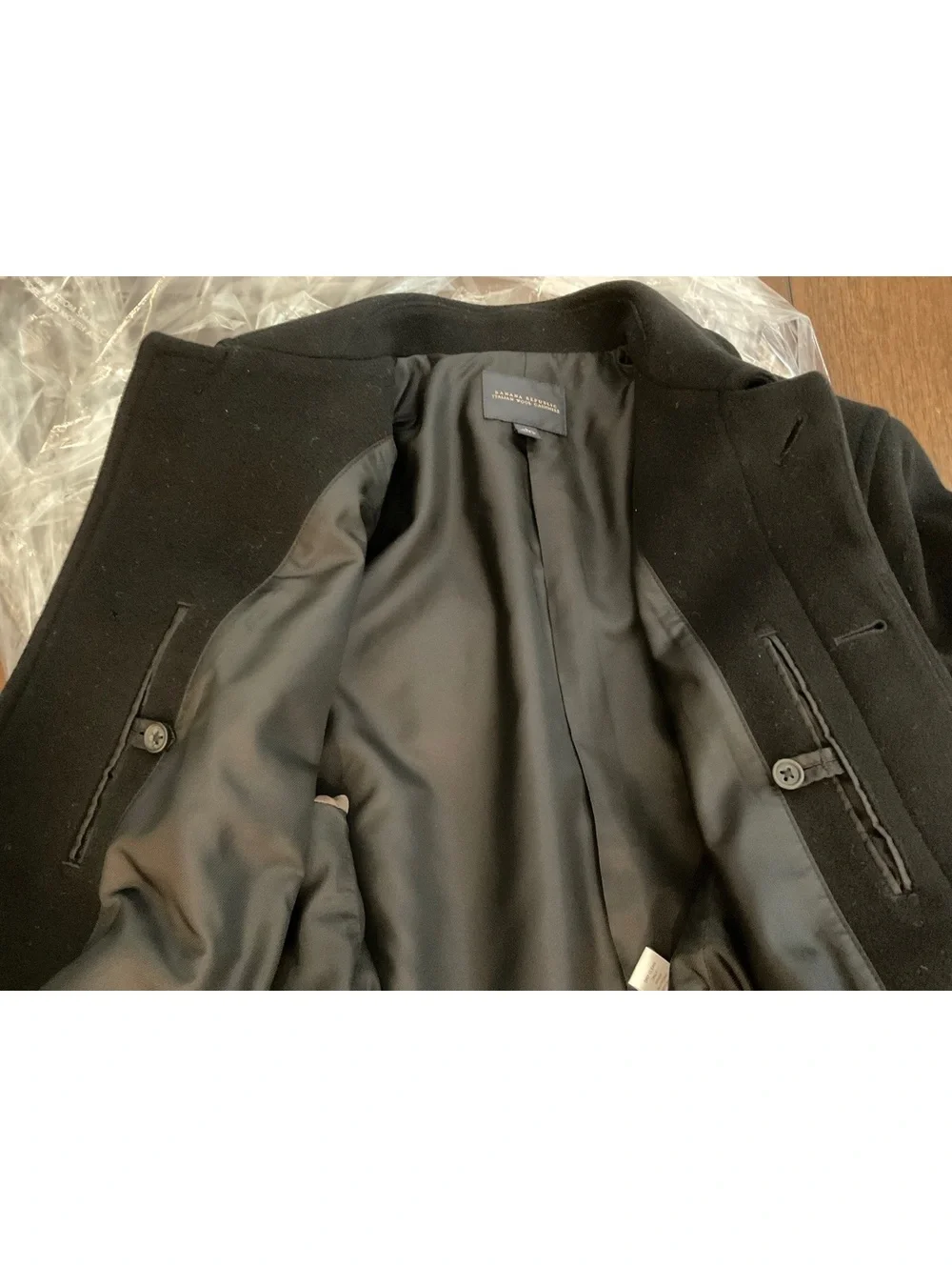 Banana Republic Men L Black Italian Wool Cashmere Car Coat Overcoat Holiday 2007